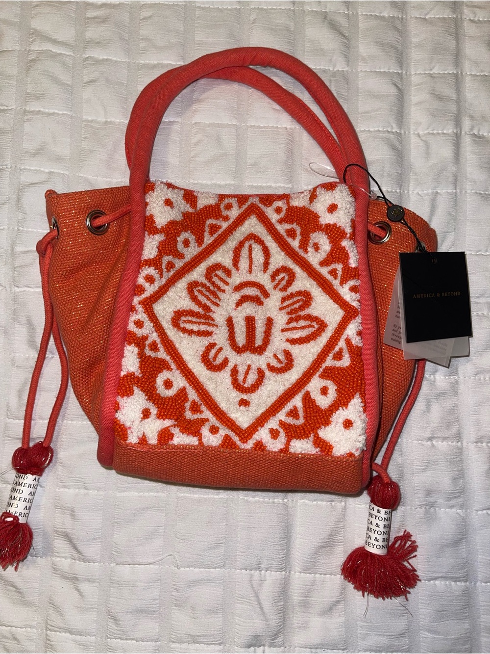 America & Beyond Orange Mini Tote with Textured Front Panel